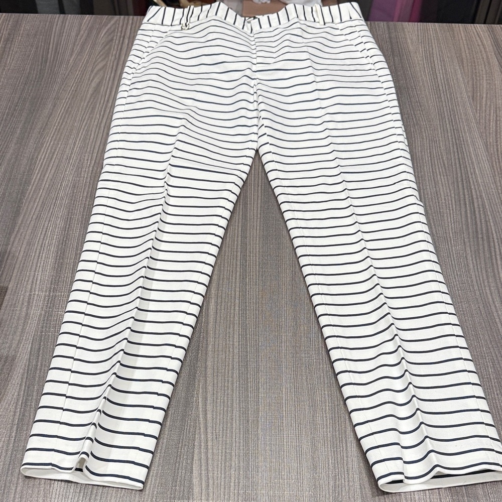 Zara Navy and White Striped Pantsuit with Belt
